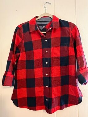 Tommy Hilfiger Red and Black Plaid Button-Down Shirt